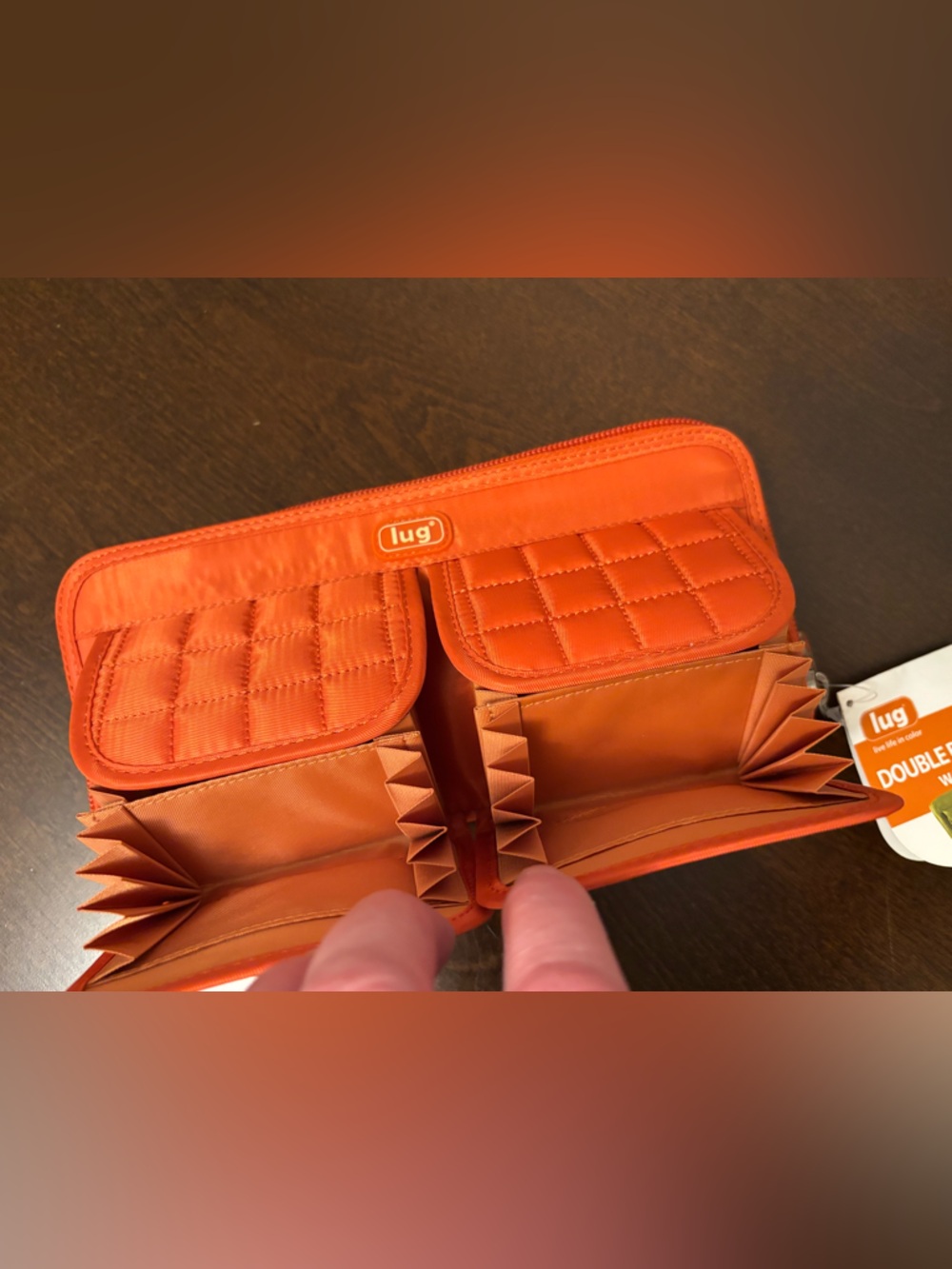 Lug Double Backflip Wallet Bright Orange/ Papaya Zipper Closure Snap Pockets NEW - Picture 4 of 9